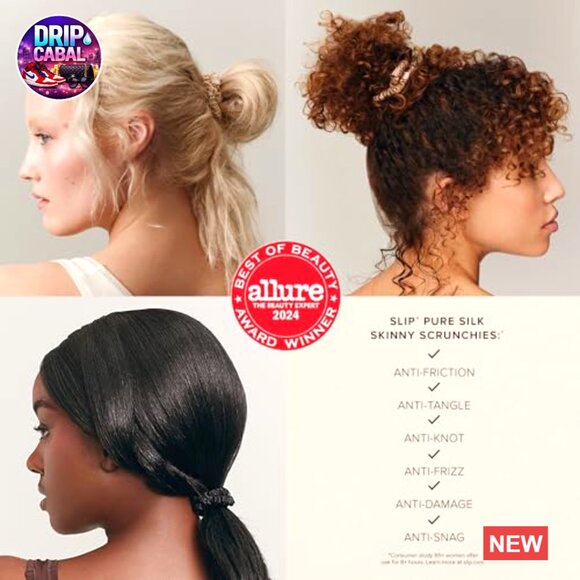 Silk Skinny Scrunchies Set of 4 Gentle Hair Care Anti-Crease Elegant Minimal